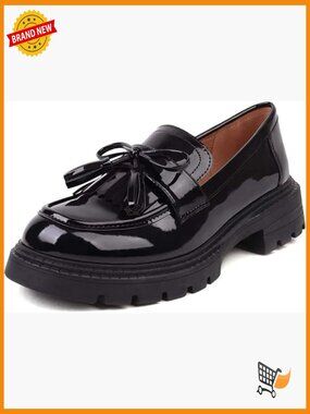 Patent Leather Tassel Loafers, Slip-on Thick-Soled Casual Flat Shoes Plus Size
